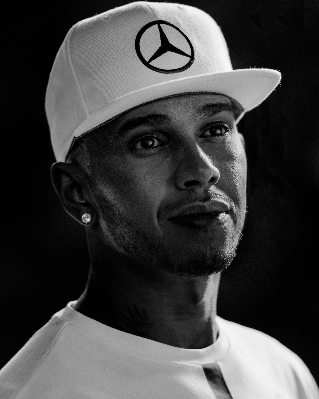  head shot, Lewis Hamilton, by portrait photographer Tim Cole 