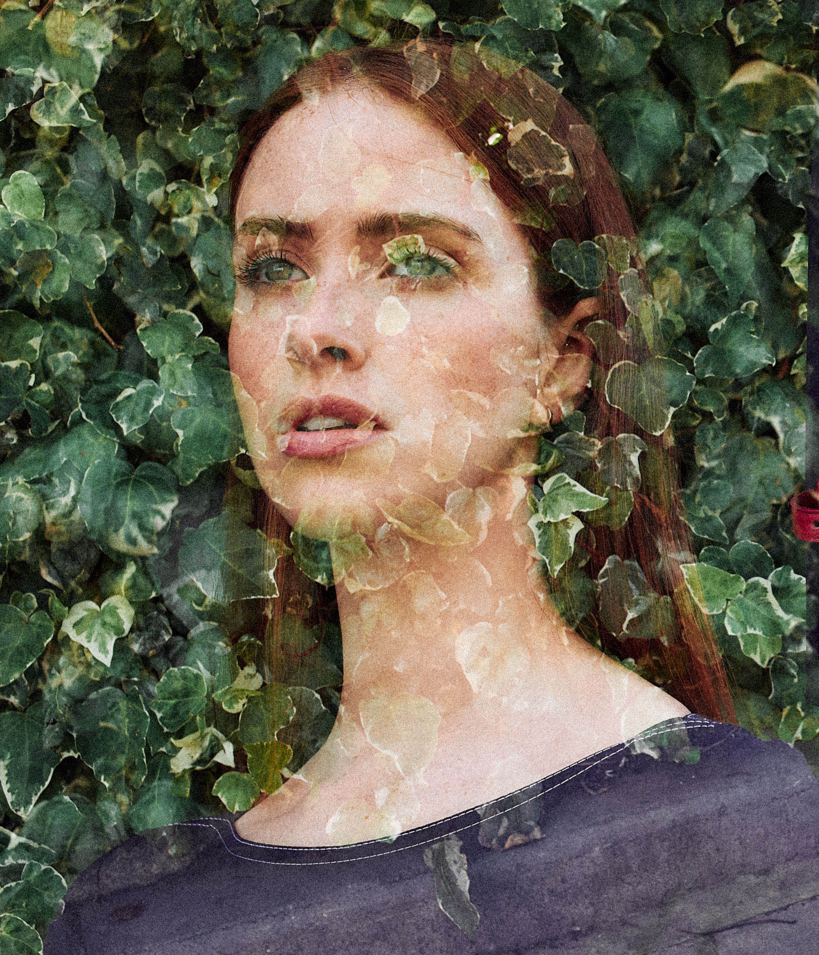 green ivy/red haired woman, by lifestyle photographer Tim Cole