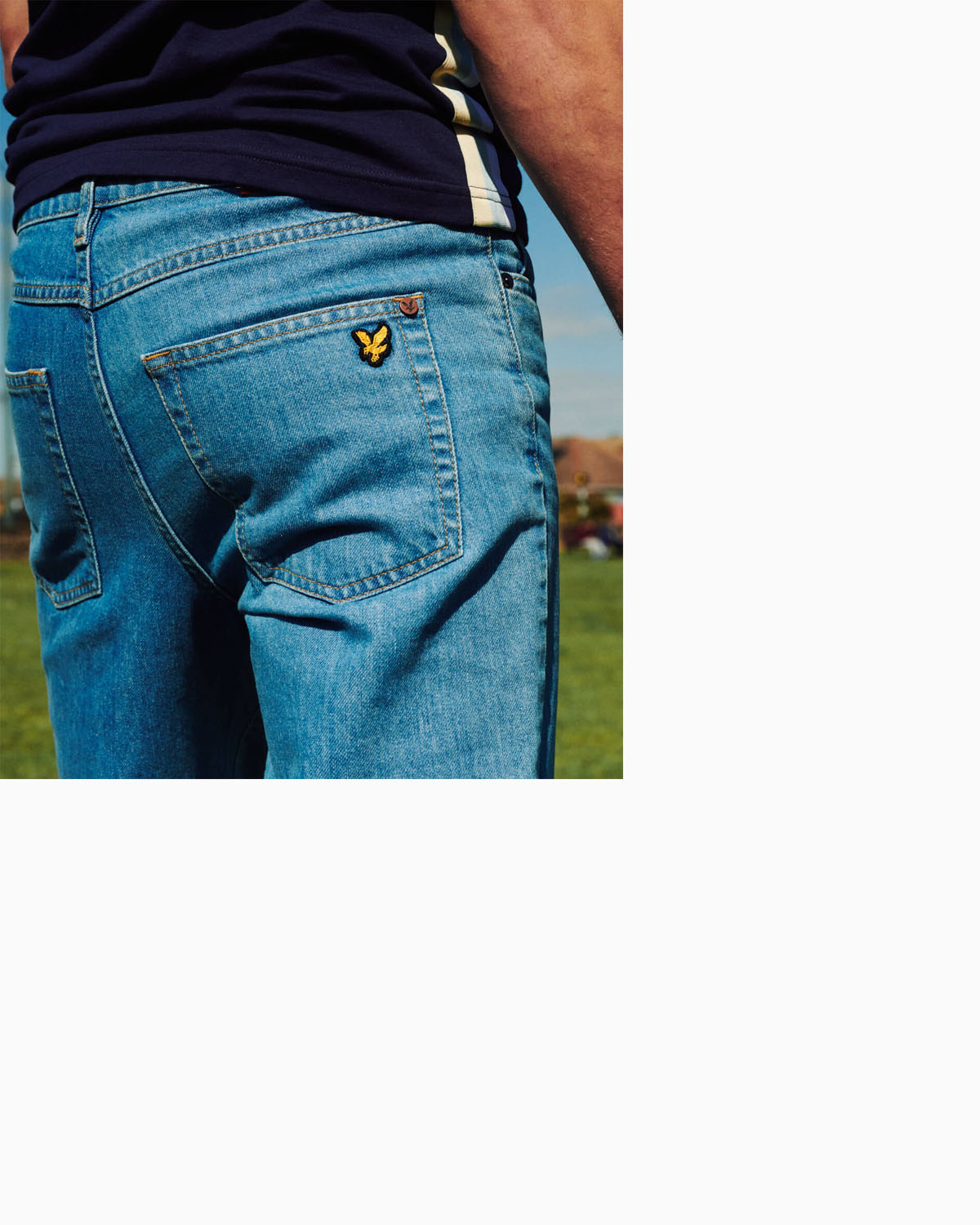 Lyle and Scott blue jean and rear pocket badge detail