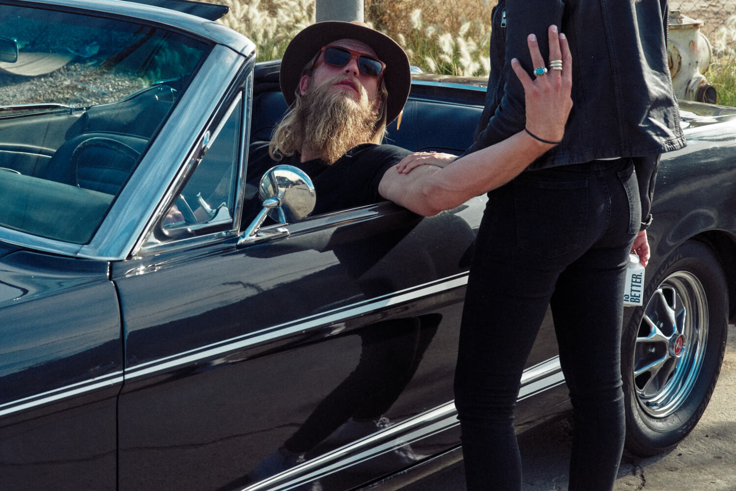 Blonde  friend black mustang by lifestyle photographer Tim Cole